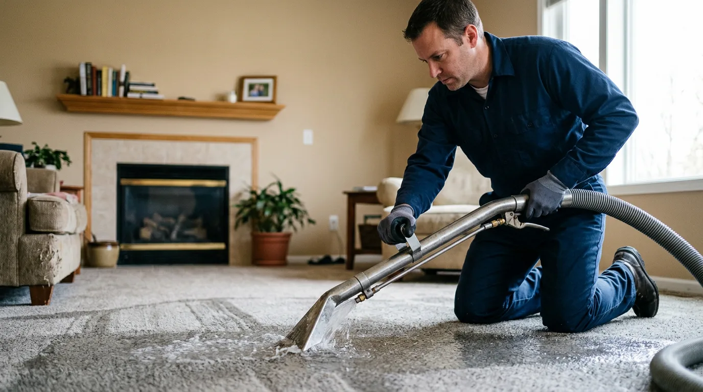Water damage restoration technician working near Henderson, IL